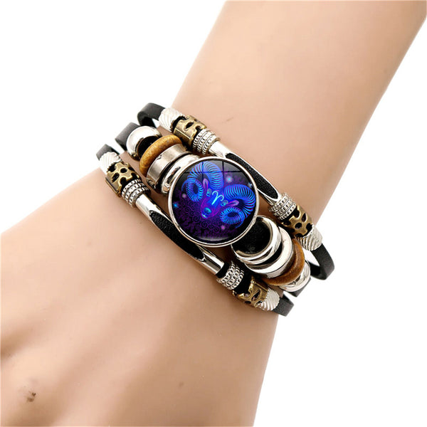 Pulsera luminosa con dije de las 12 constelaciones para hombre, con botón a presión.