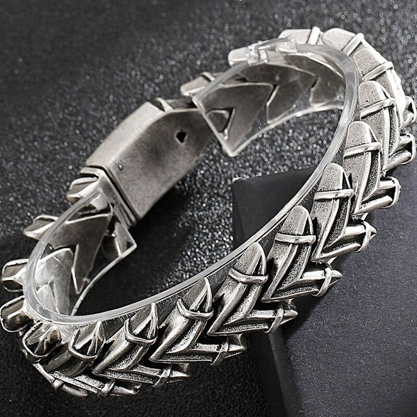 Pulsera vintage de acero inoxidable color plata antigua para hombre