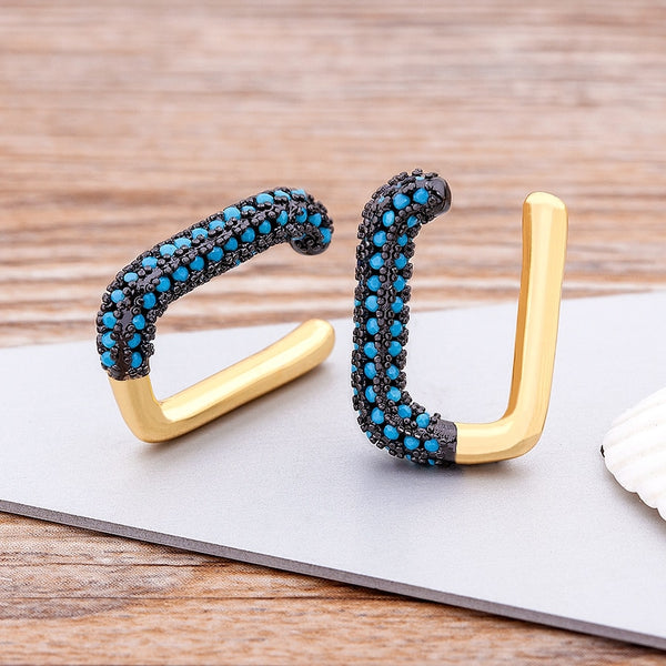 Pendientes con clip de circonita cúbica en forma de U con cristales, para mujer