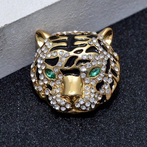 Rhinestone Tiger Head Brooches for Women and Men