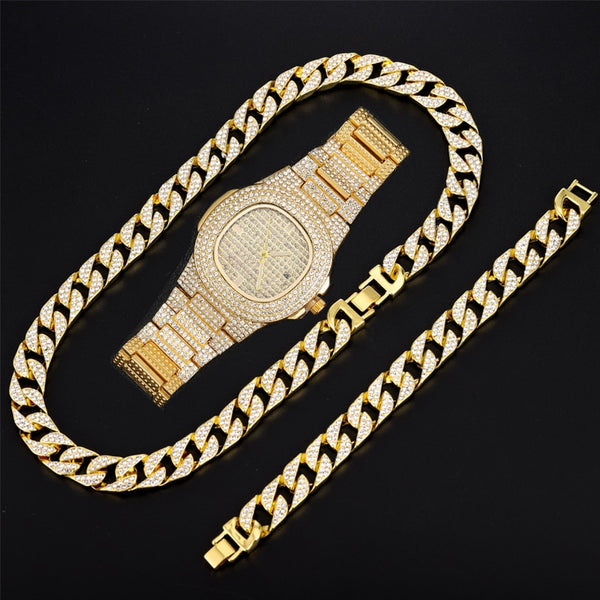Collar de cadena para hombre, cadena de hip hop para hombre, cadena dorada con tachuelas, cadena cubana grande y pesada