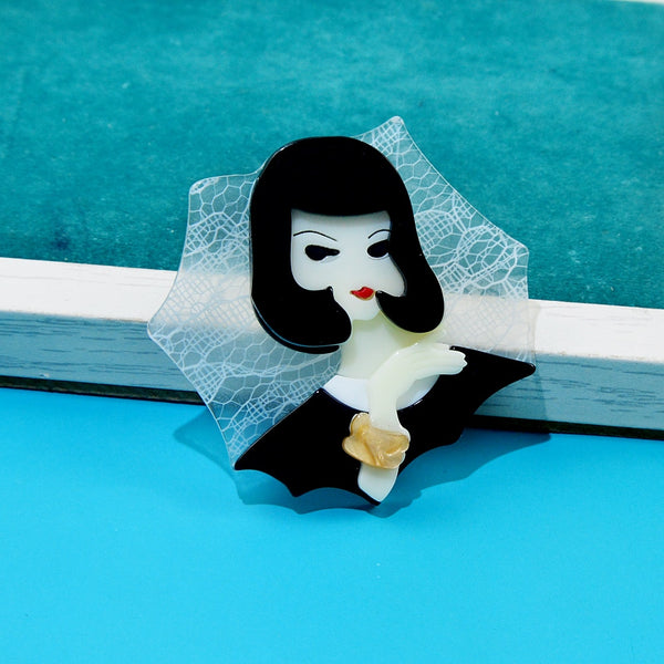 Acrylic Bride With Veil Brooch Fashion Acetate Fiber Girl Pin Coat Accessories