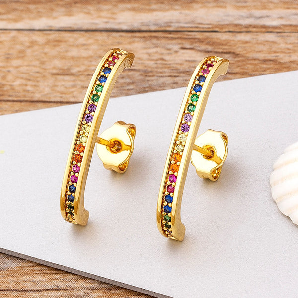 Nuevos pendientes geométricos de moda para mujer, joyería de cobre y circonita de colores vibrantes.