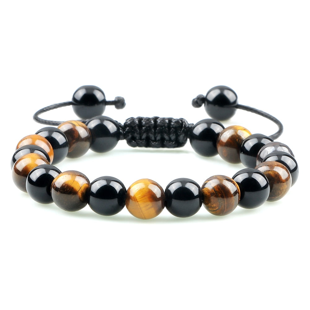 Hot 2pcs/set Men Beaded Bracelets Tiger Eye Lava Natural Stone Onyx Beaded Couple Distance Bracelets