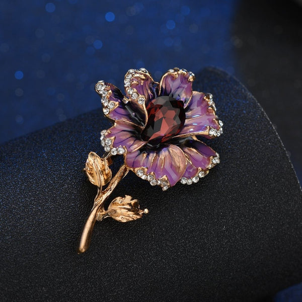 Elegant Colorful enamel flower brooch For woman gift Crystal rose flower woman