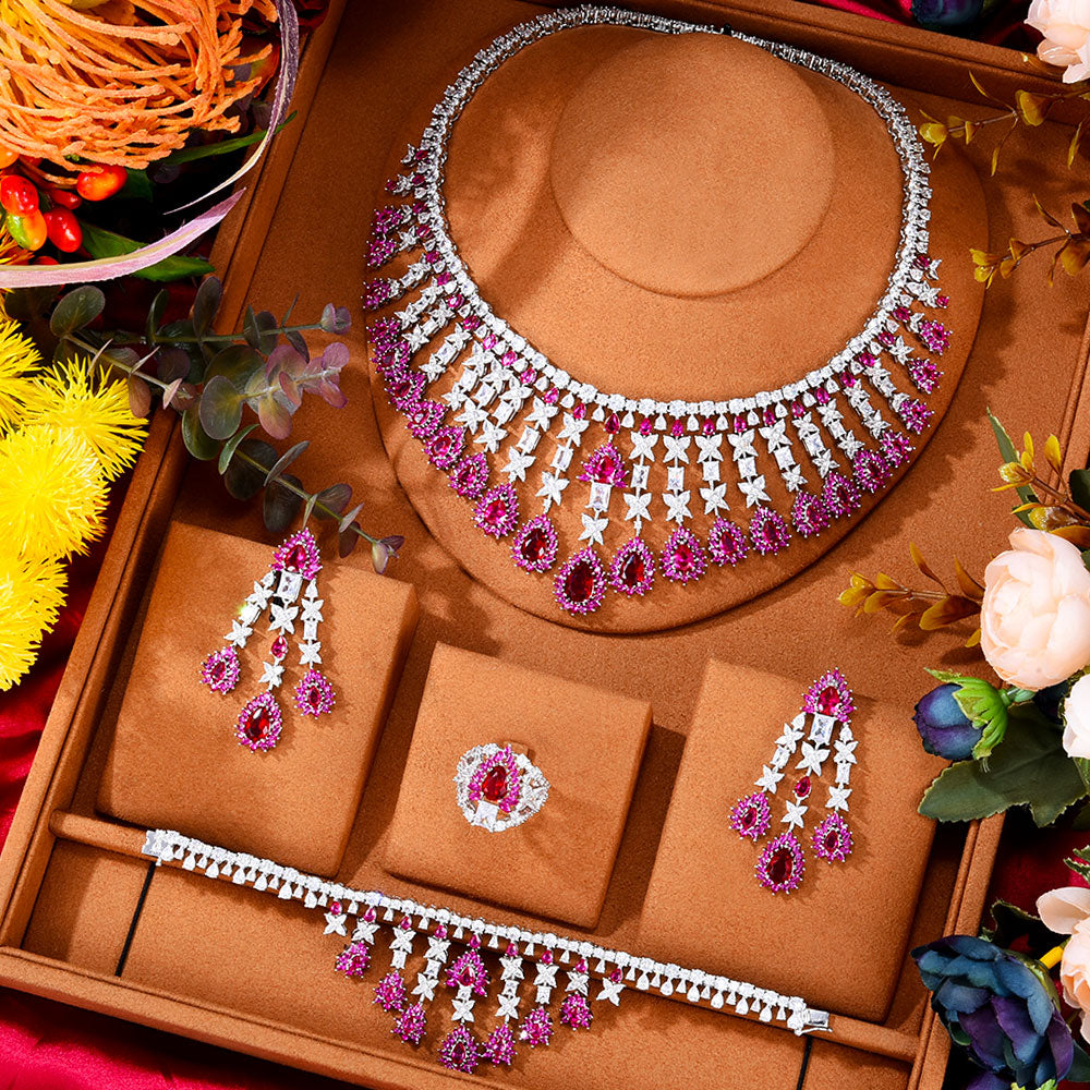 4PCS Yellow Luxury African Wedding Party Zircon Crystal Dubai Bridal Jewelry Set Gift