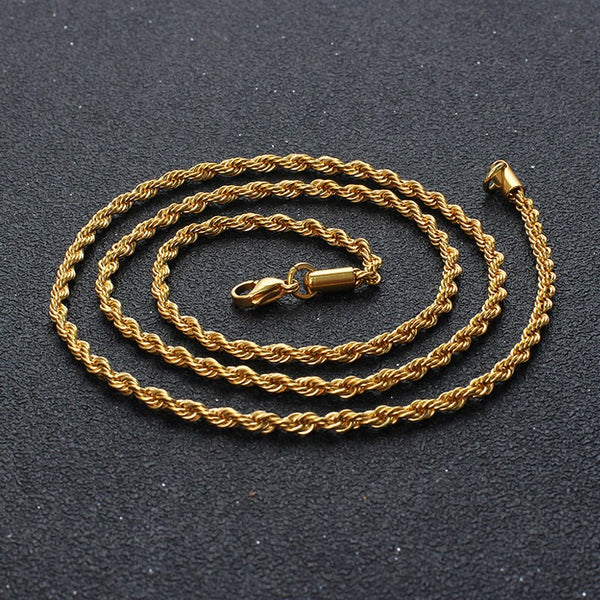 Collar de cadena de cuerda para hombre y mujer, color dorado y plateado, de acero inoxidable 316L, con diseño trenzado.