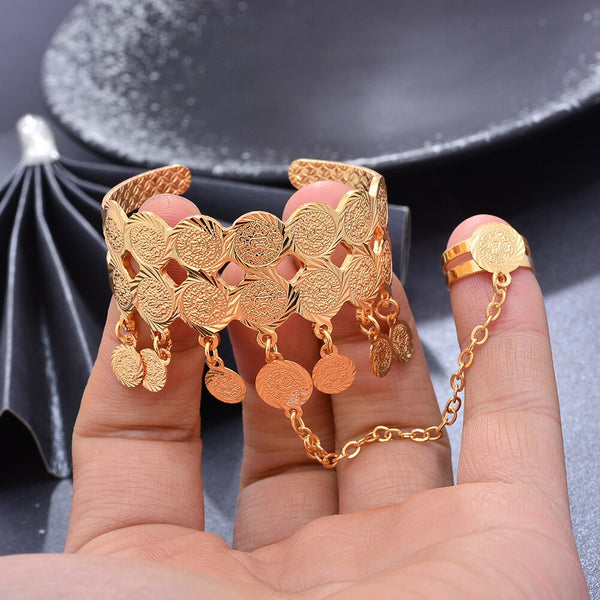 Ethiopian Dubai Arab Gold Color Coin Bangles For Boys Girls