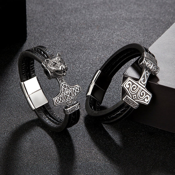 Pulsera vikinga de acero inoxidable para hombre, joyería vintage con diseño de lobo, estilo retro punk rock, accesorios para motocicleta.