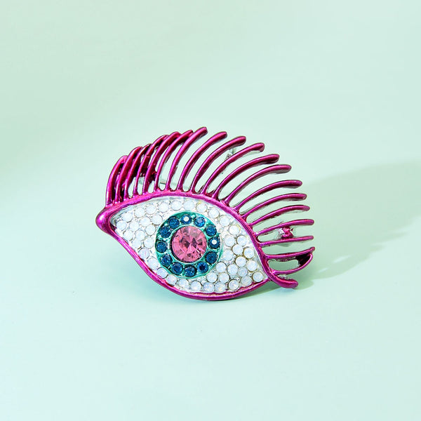 Blue And Purple Color Rhinestone Big Eye Brooches For Women