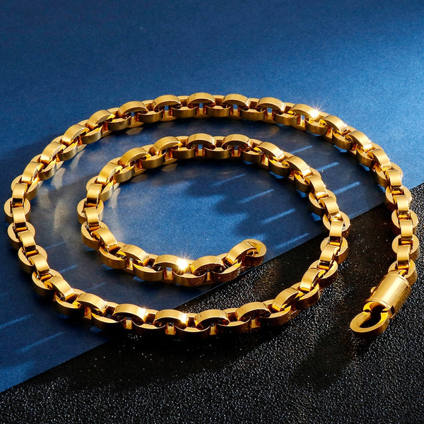 Collar chapado en oro para hombre, cadena de eslabones de 9 mm de ancho y 63 cm de largo.