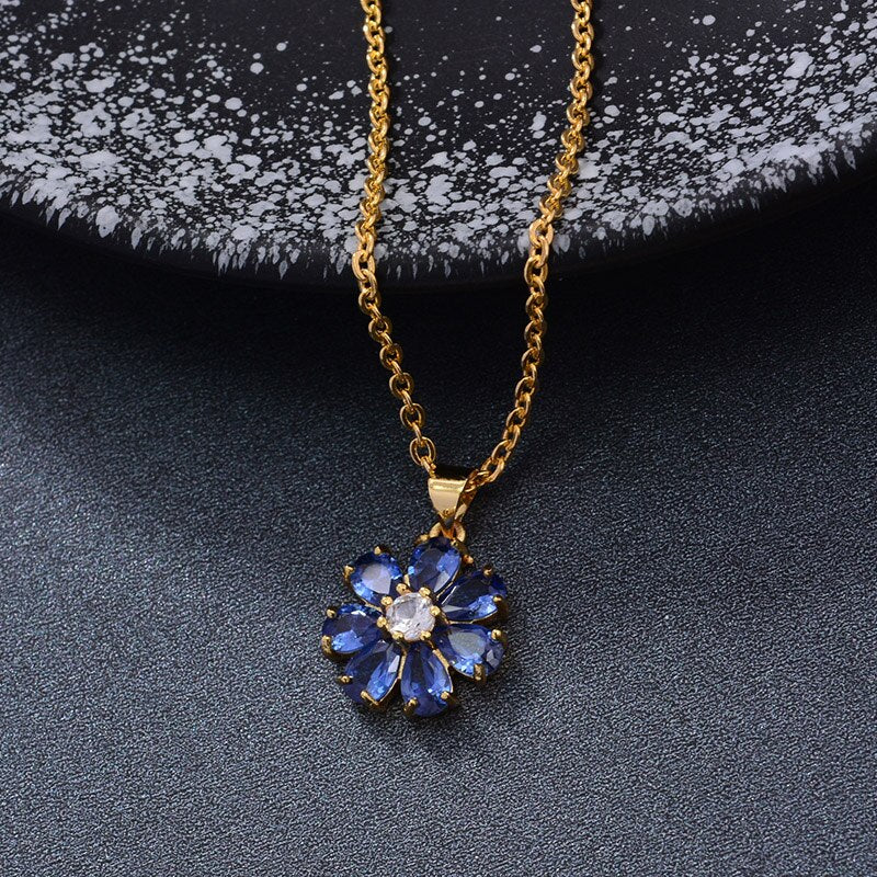 New Necklaces Gold color necklaces pendant chain Round blue stone Giving girl Friend gifts