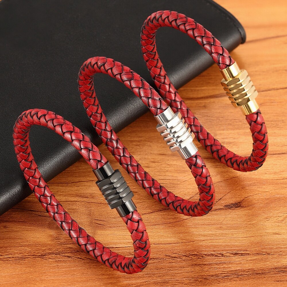Custom Stainless Steel Men Leather Bracelet