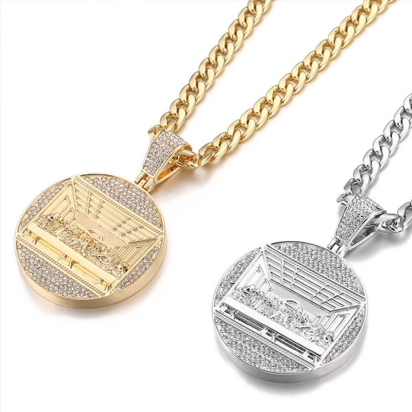 Colgante de la Última Cena con Jesús grande, cadena cubana de Miami, collares de hip hop con brillos y brillos.