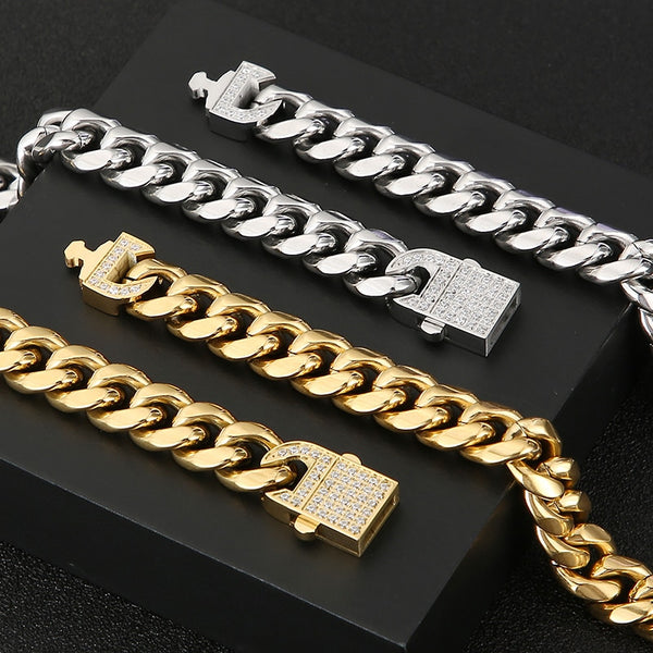 Pulsera de cadena de eslabones cubanos de 12 mm para hombre de Hiphiop