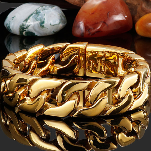 Pulsera de acero inoxidable chapada en oro pulido para hombre. Pulseras de mano para niño.