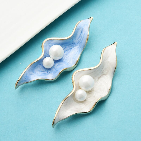 Pearl Shell Flower Brooches For Women 2-color Enamel Office Party Brooch