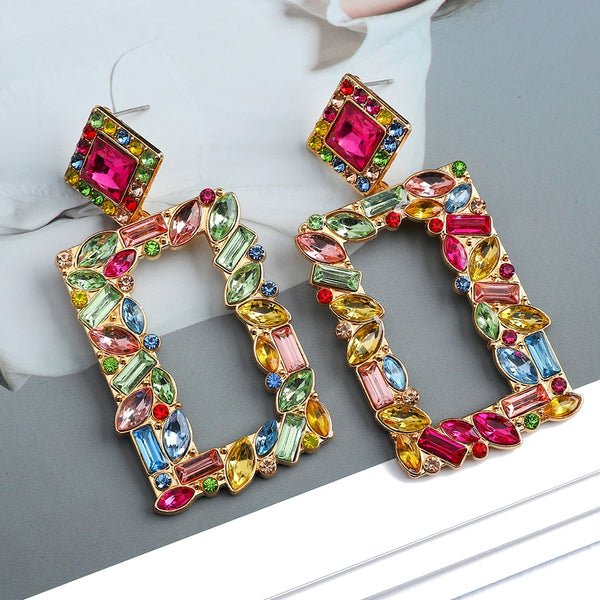 Pendientes colgantes cuadrados multicolor bohemios de moda para mujer