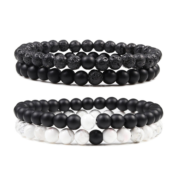 Pulseras de cuentas de yoga de piedra natural blanca y negra para hombres y mujeres