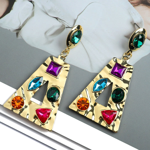 Pendientes colgantes geométricos de metal brillante de moda