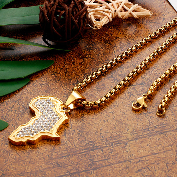 Collar con colgante de mapa de acero inoxidable de 3/4 mm de ancho para hombre y mujer.