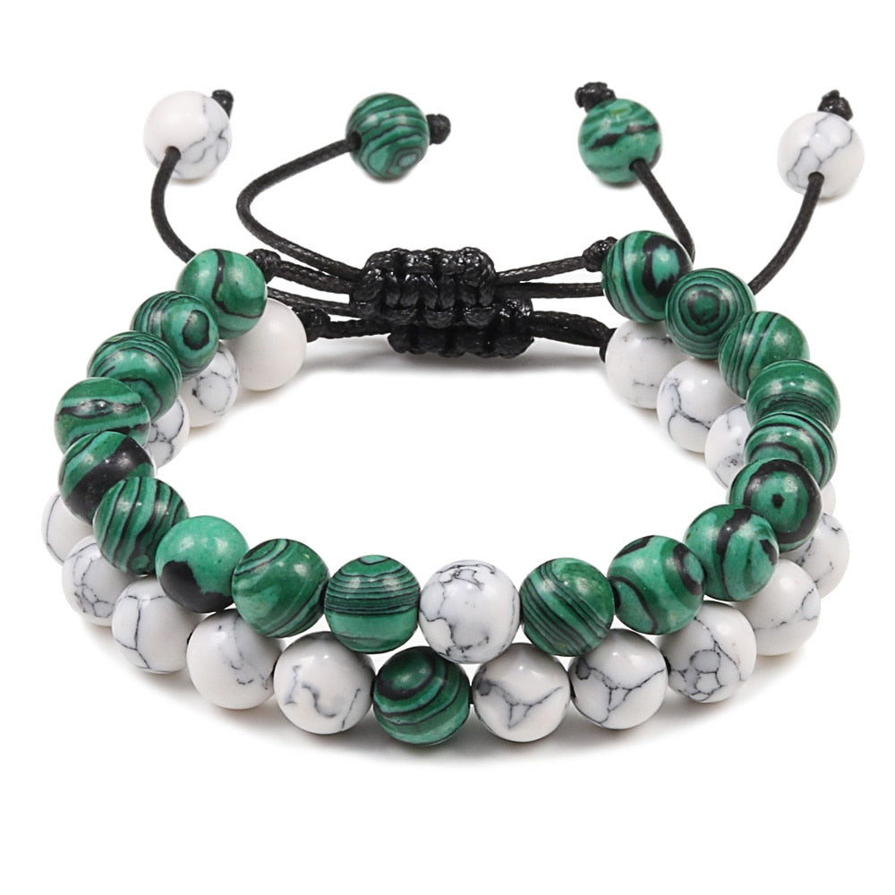 Couple Distance Natural Stone Braided Bracelets Green Malachite Bracelet For Women Men