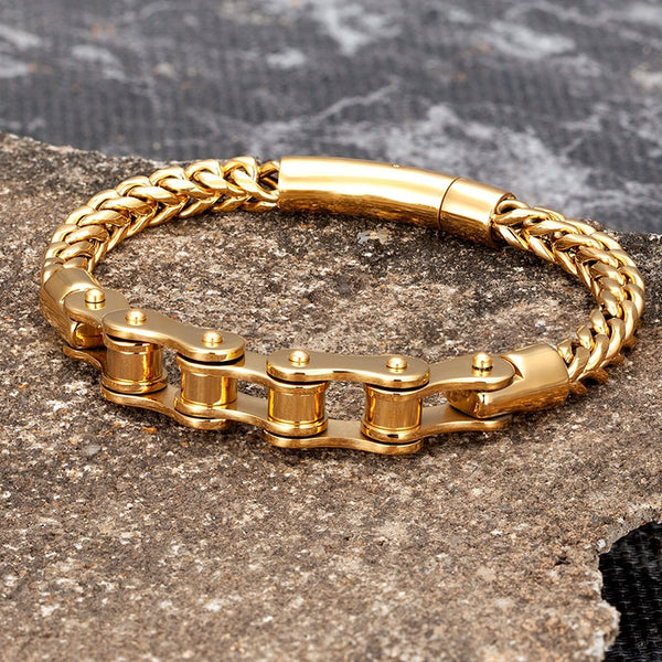 Pulsera de acero inoxidable con eslabones de cadena dorada para hombre