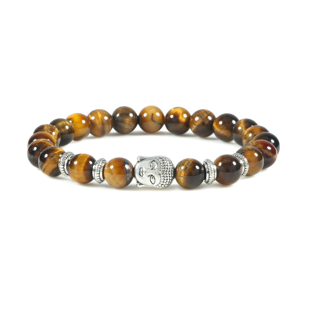 Buddha Head Bracelet Natural Onyx Lava Beads Bangle Malachite Stone Elastic Handmade Jewelry