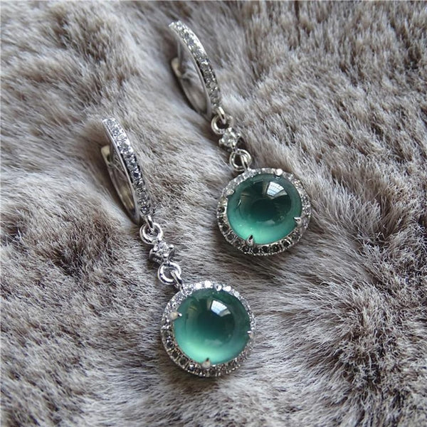 Original design natural green chalcedony earrings