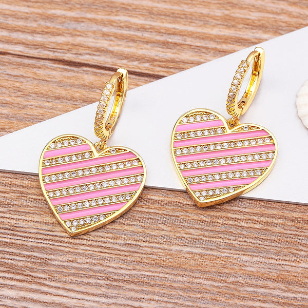 Pendientes de aro clásicos coreanos con forma de corazón romántico, esmaltados y con gotas de aceite, en 5 colores, para mujer