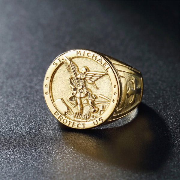 Anillo vintage católico del ángel Miguel para hombre y mujer