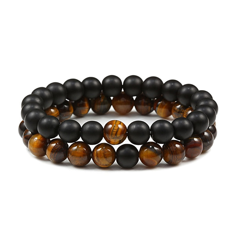 Men Bracelet Tiger Eye Stone Braided Bracelet Black Matte Natural Stone Beads Bracelet