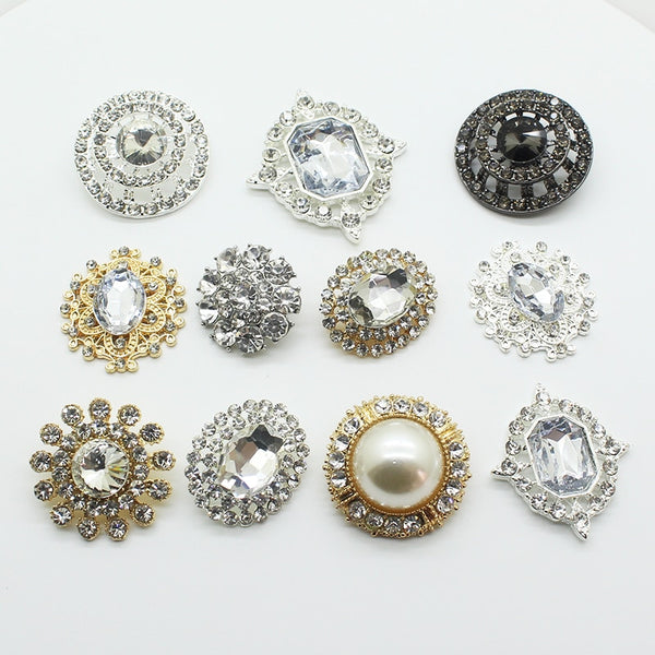 Mix Size Metal Buttons For Clothing Rhingestones Alloy Pearl Button 5pcs