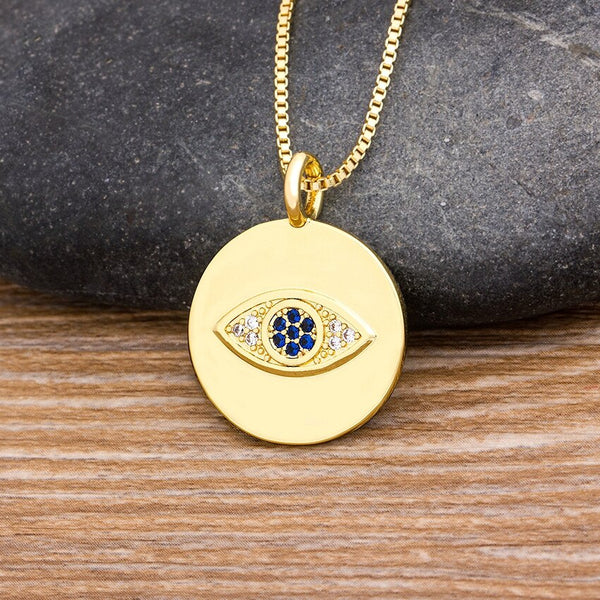 Nuevo diseño de collar bohemio con colgante redondo de ojo malvado para mujer