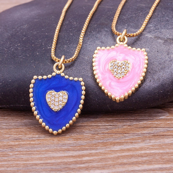 Collar de cadena de clavícula con microcircón y diseño de moda estilo Ins con forma de escudo y corazón que gotea aceite