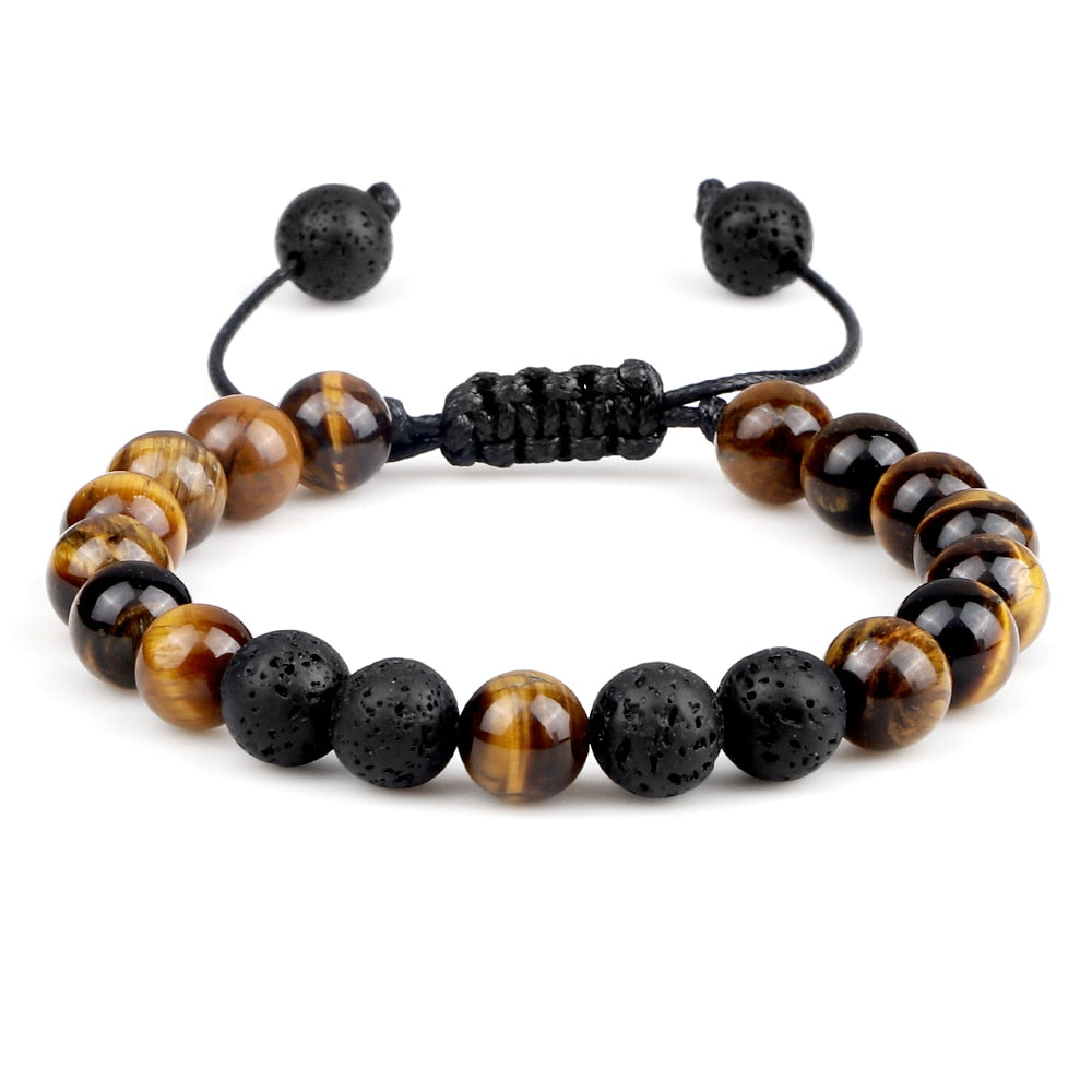 Multicolor Tiger Eye Stone Beads Bracelet Natural Lava Adjustable Braided Men Women