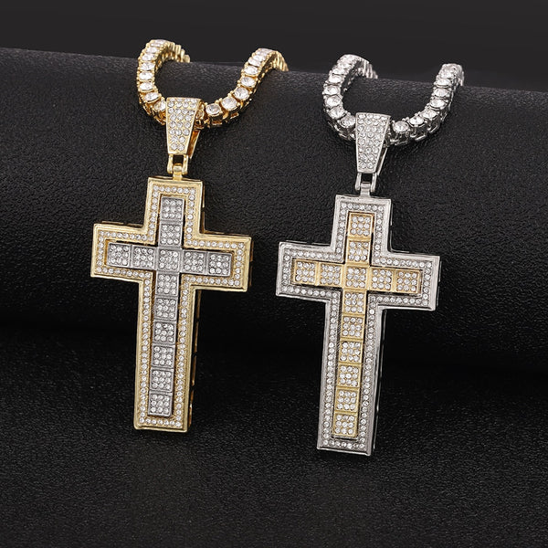 60cm Tennis Chain Men Women Hip Hop Cross Pendant Necklace