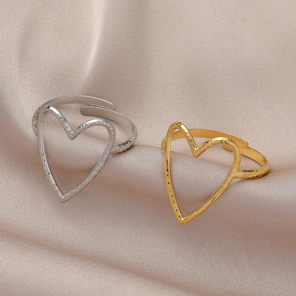 316L Stainless Steel 2 Colours Love Heart Hollow Ring