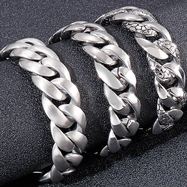 17MM Snake Chain On Hand Matter Polished Titanium Stainless Steel Bracelets For Men