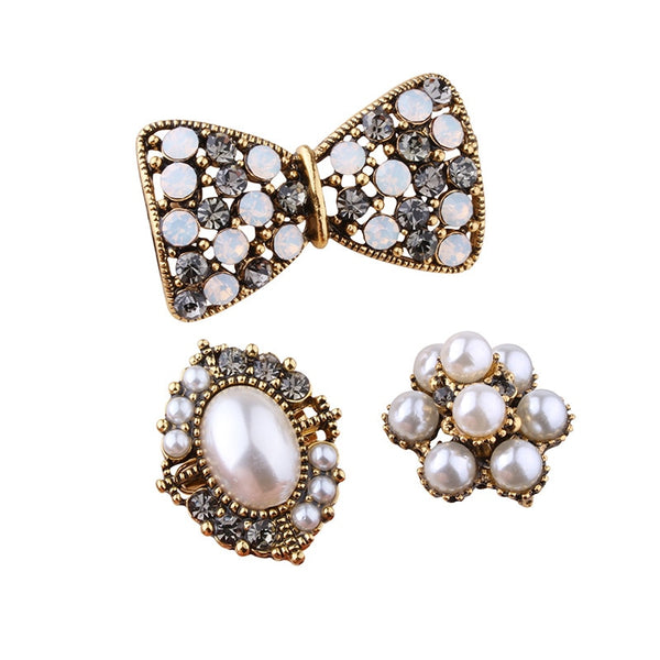 New 3pcs/set Pearl And Rhinestone Pins Brooch For Women And Men