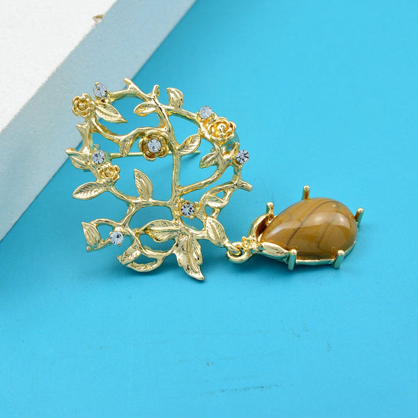 Fashion Summer Style Gold Metal Rhinestone Flower Brooches Women