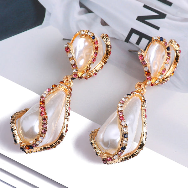 Pendientes colgantes con perlas simuladas irregulares de moda coreana