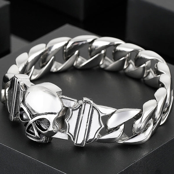 Pulsera de calavera punk rock para hombre, de titanio y acero inoxidable, con esqueleto.