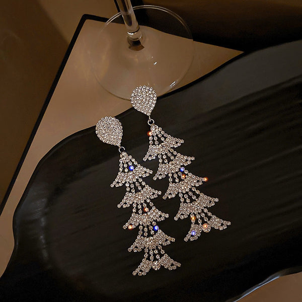 Pendientes geométricos de cristal con forma de gota de agua para mujer, aretes largos con borlas y diamantes de imitación.
