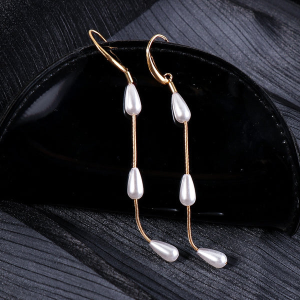 Nuevos pendientes colgantes con borlas de perla en forma de lágrima, largos, blancos, con gotas de agua para mujer