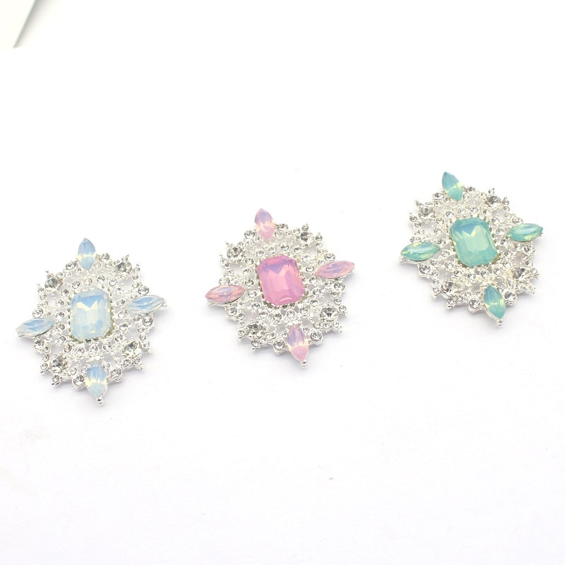 Fashion Color Mixing Beautiful  Brooches Rhinestones Buttons 2Pcs/Lot 45*37MM DIY  Accessories