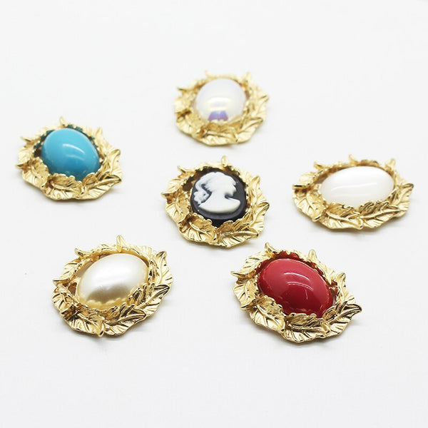 Metal Alloy Leaves Buttons 5pcs/set Gold 25*30mm Flower  button