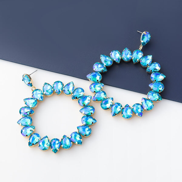 Pendientes redondos de cristal con forma de gota de agua multicapa de metal para mujer