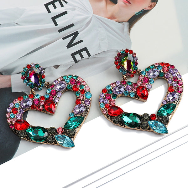Pendientes colgantes de cristal colorido de Bohemia con encanto