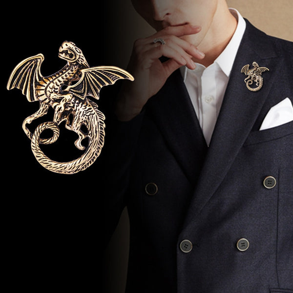 New Vintage Wing Dragon Brooch Pin Metal Animal Collar Pins Casual Party Brooches